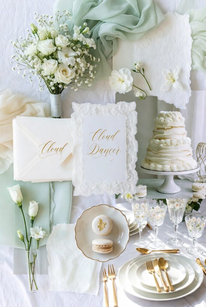 wedding stationery elegante colore Cloud Dancer Pantone 2026